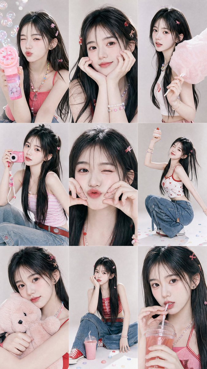Y2K Korean Girl Collage Editorial AI image template preview