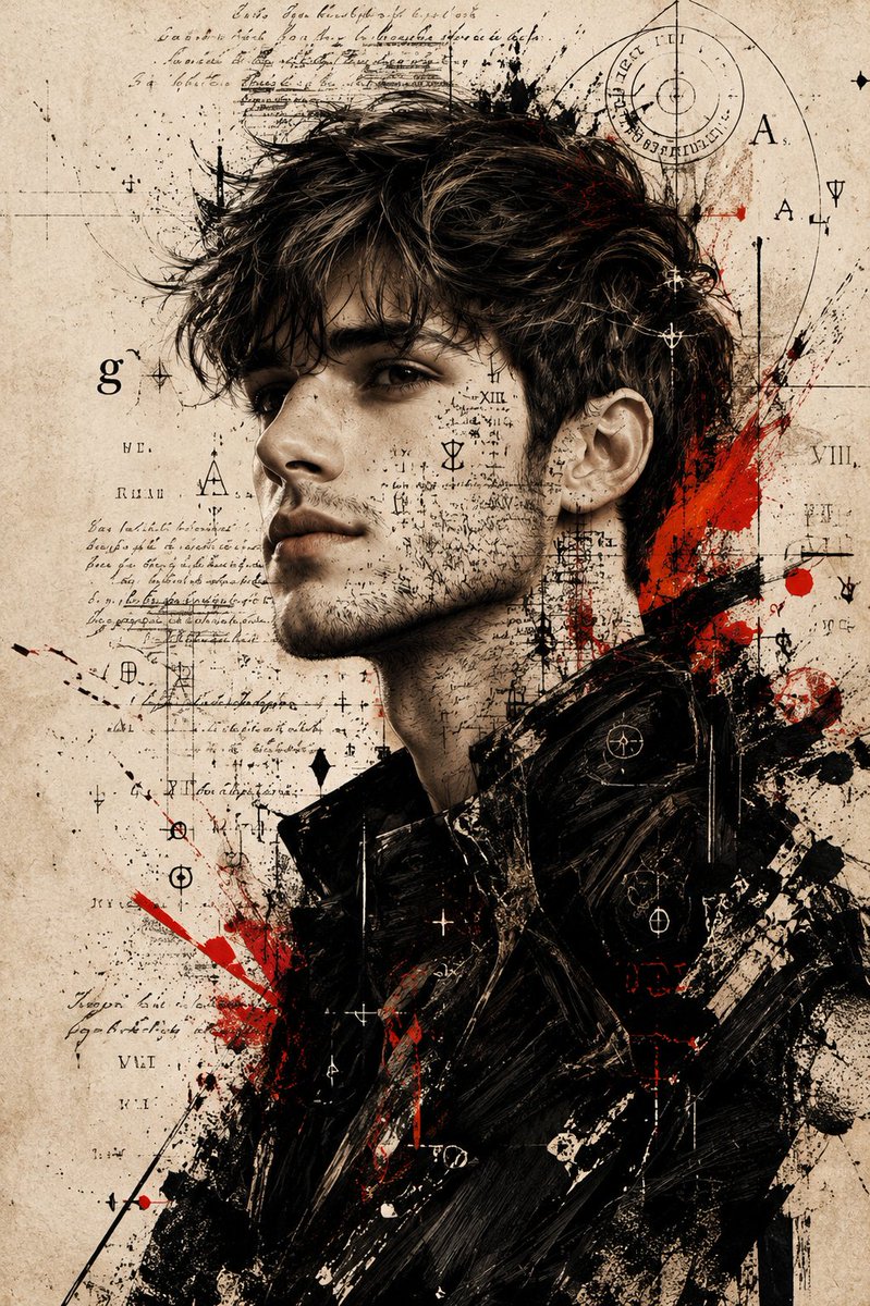 Expressive Mixed-Media Ink Portrait AI image template preview
