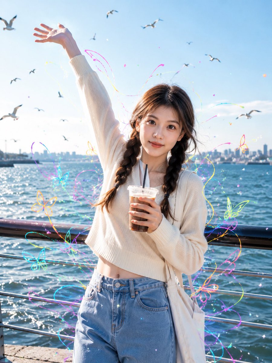 Seaside Street Photography with Neon Doodles AI image template preview