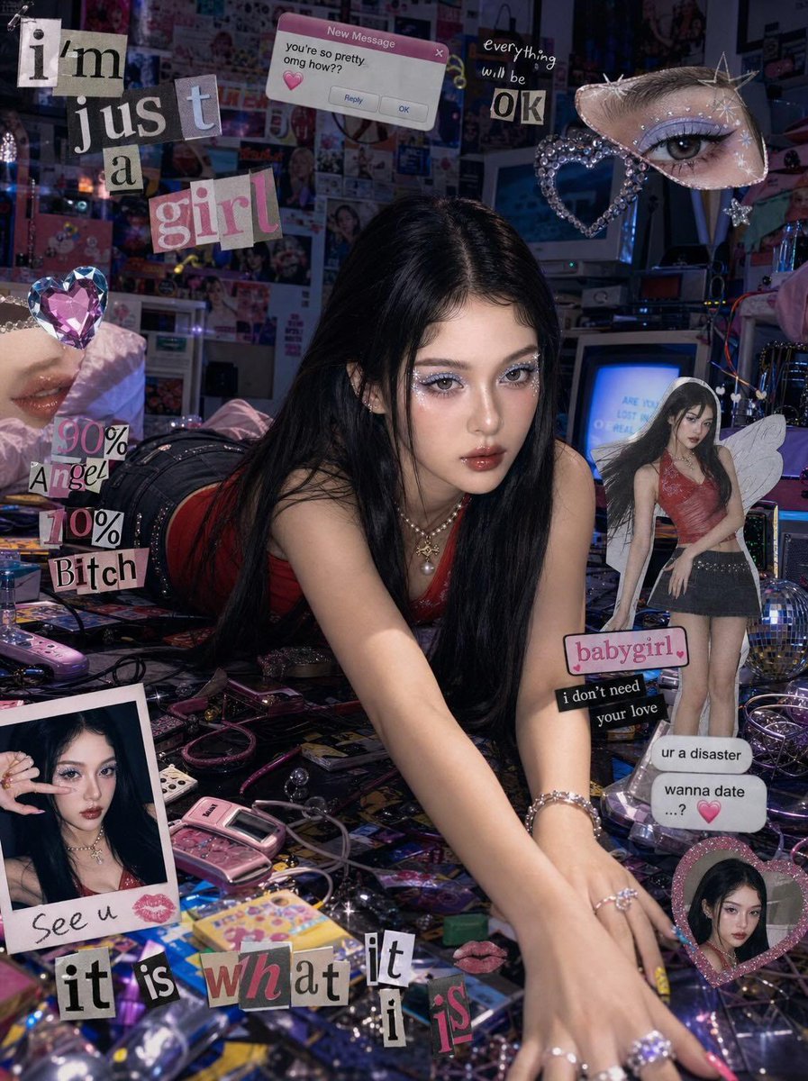 Chaotic Y2K Cyber-Pop Editorial Portrait AI image template preview