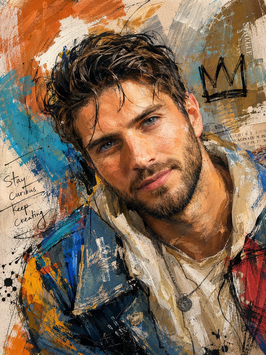 Handcrafted Mixed Media Portrait Painting AI image template preview