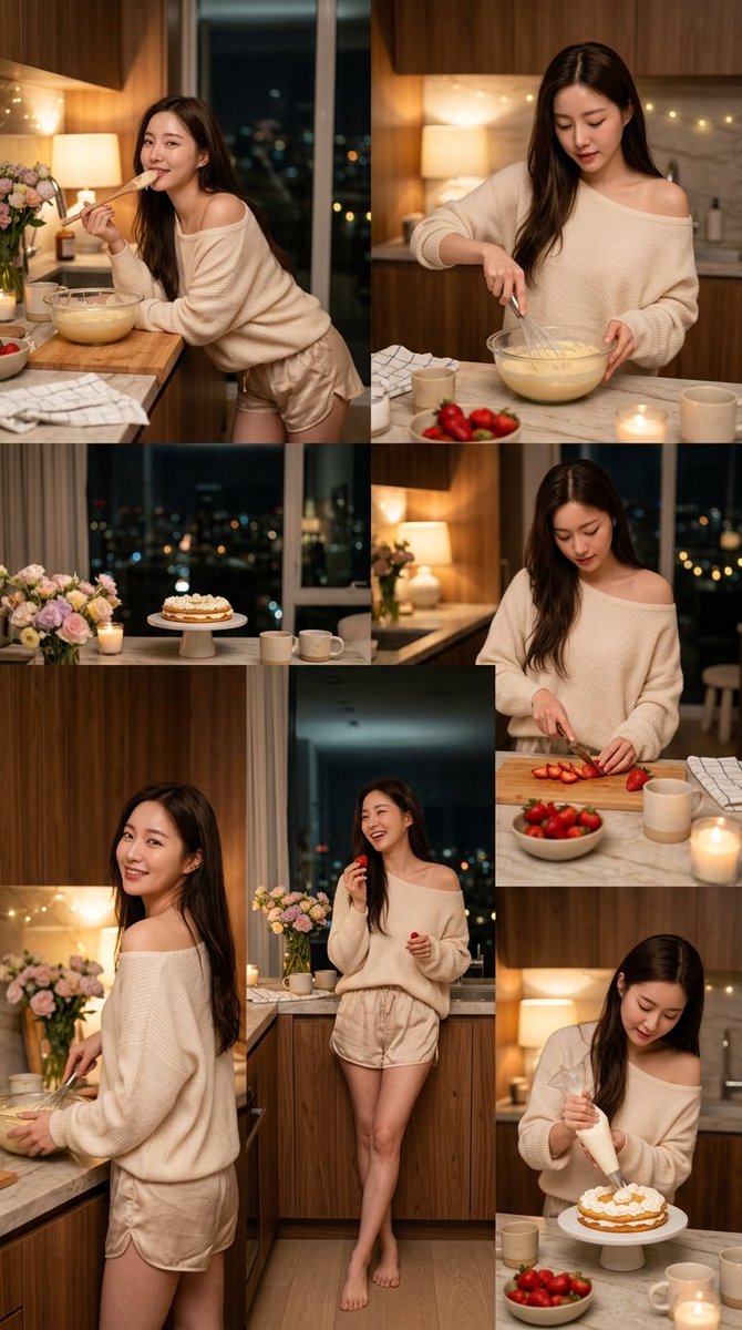 Korean Girl Kitchen Cooking Aesthetic AI image template preview