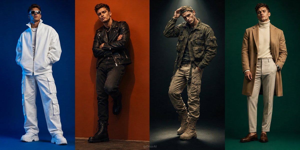 Four-Panel Fashion Editorial Grid AI image template preview