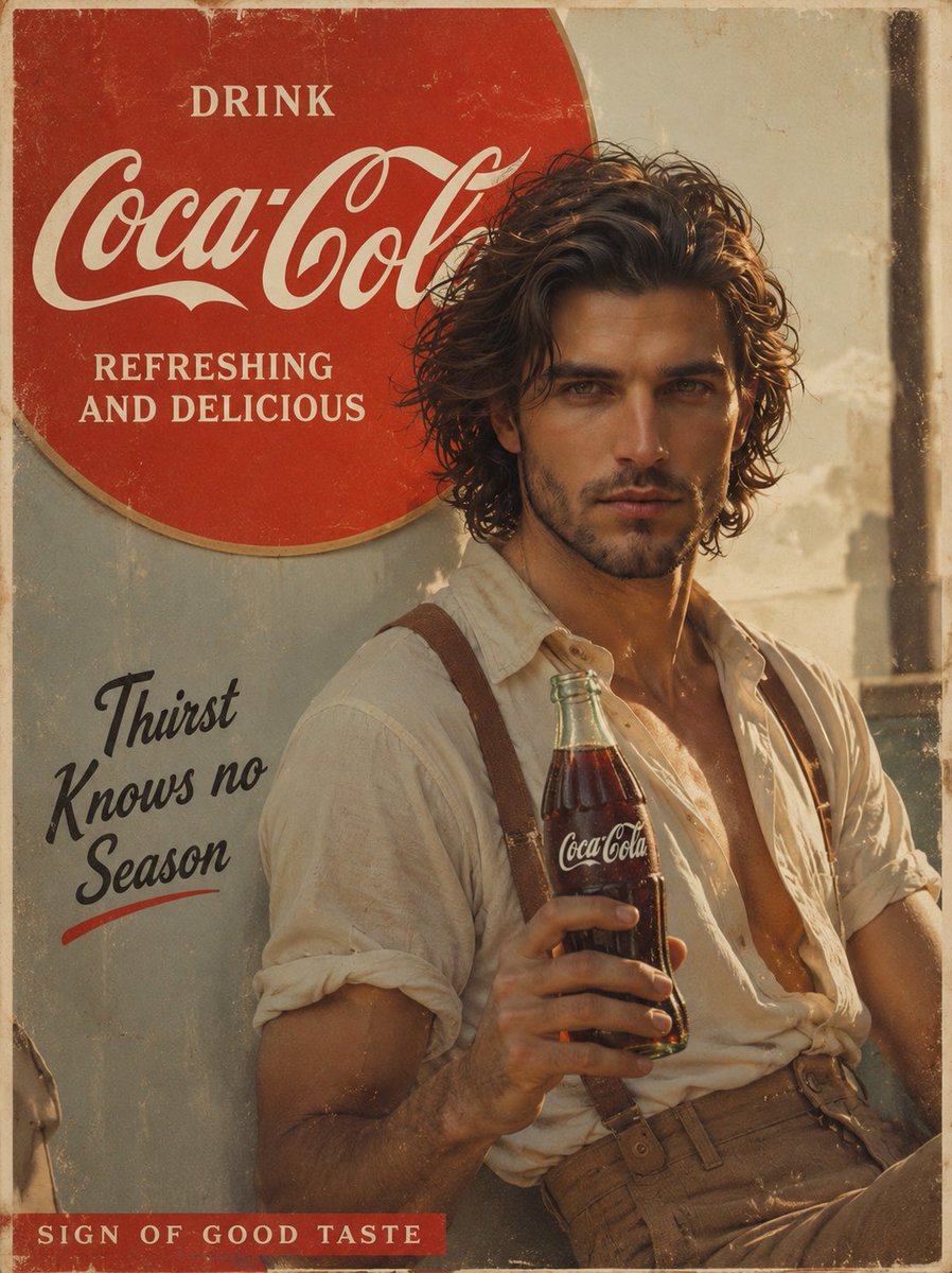 Prompt:
Create a cinematic vintage Coca Cola adver AI image template preview