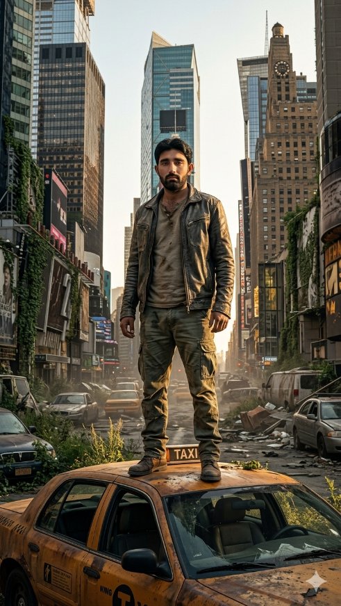 Post-Apocalyptic Taxi Survivor AI image template preview