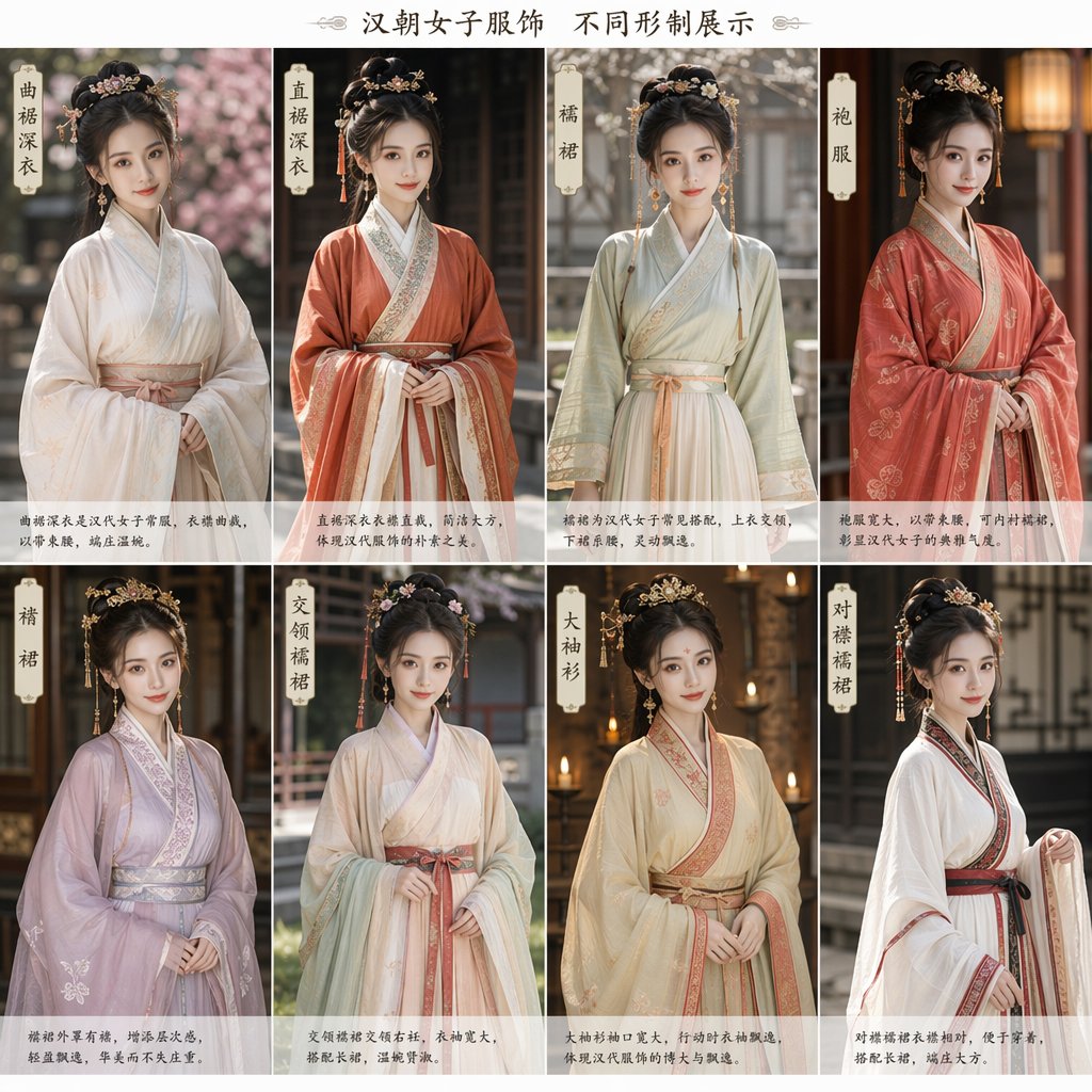 Eight-Panel Hanfu Clothing Reference Poster AI image template preview