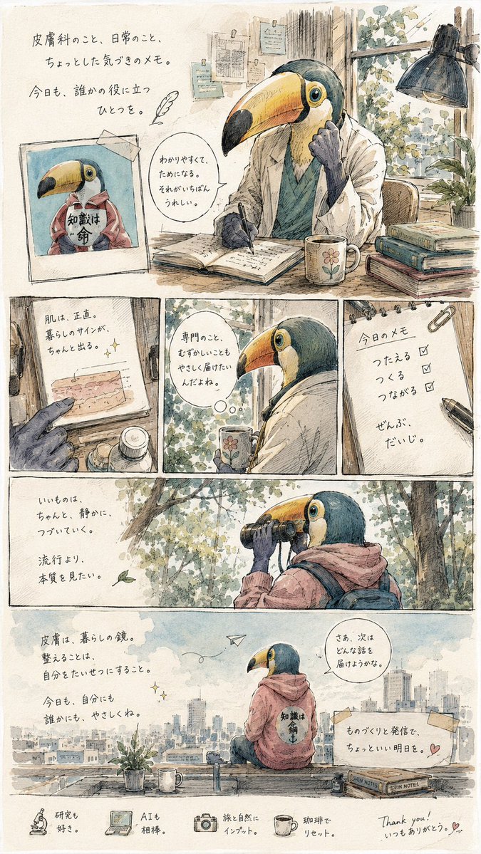 Toucan Dermatologist Diary Manga AI image template preview