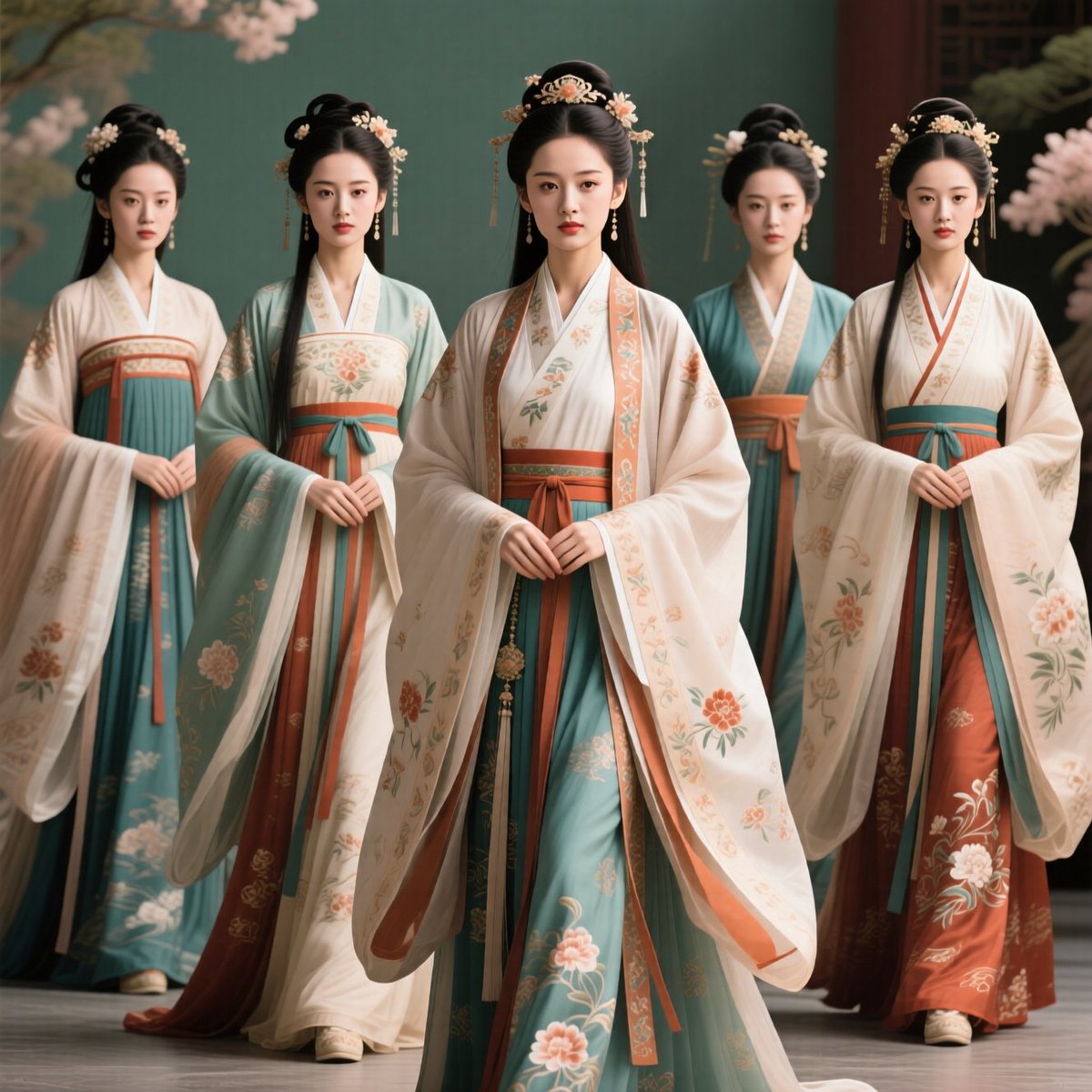Five Hanfu Noblewomen Portrait AI image template preview