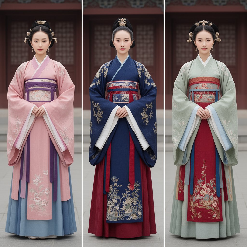 Korean Hanbok Fashion Triptych AI image template preview