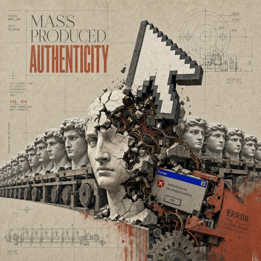 Mass Produced Authenticity Collage AI image template preview