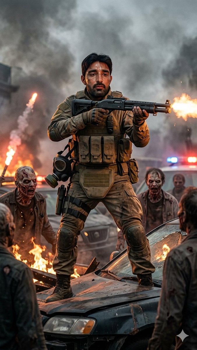 Cinematic Frontline Warrior Last Stand AI image template preview