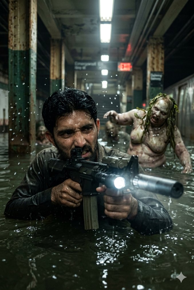 Flooded Subway Horror Chase AI image template preview