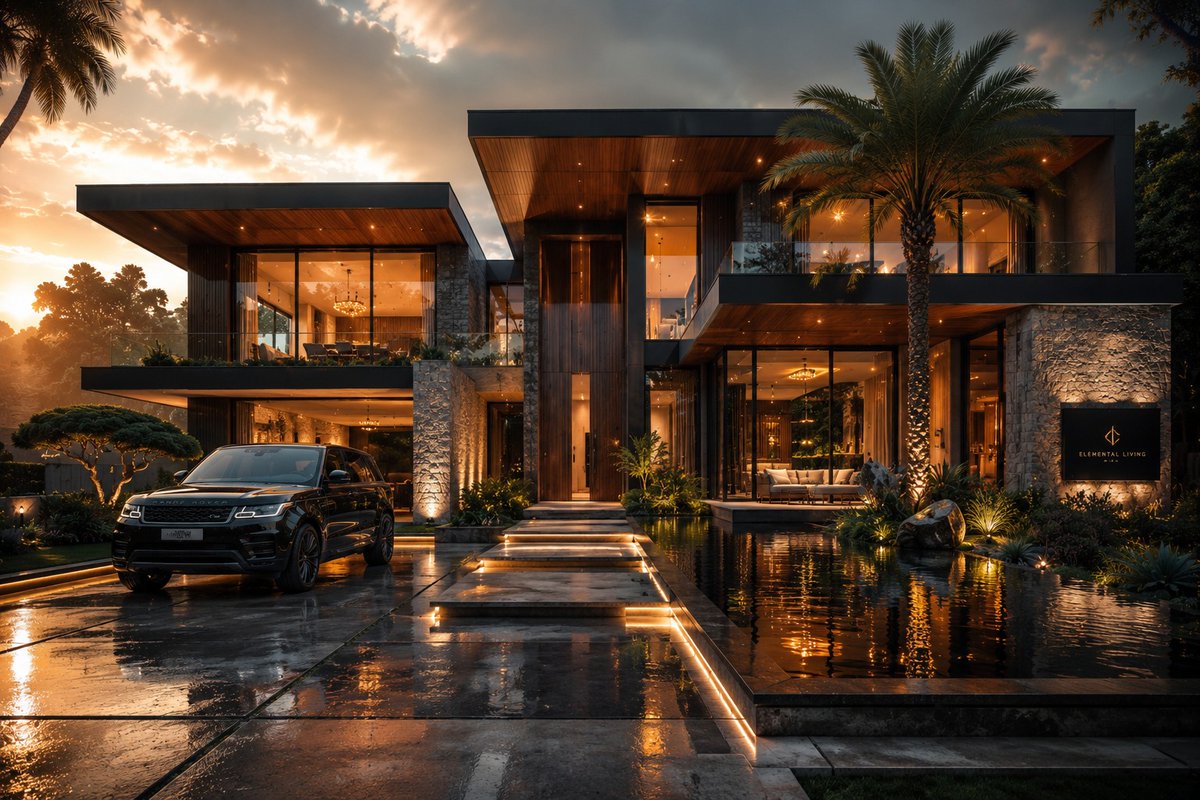 Cinematic Architectural House Exterior AI image template preview