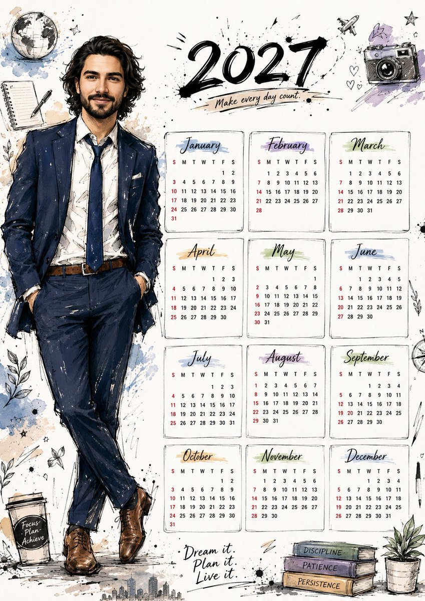 Hand Drawn Doodle Calendar Illustration AI image template preview