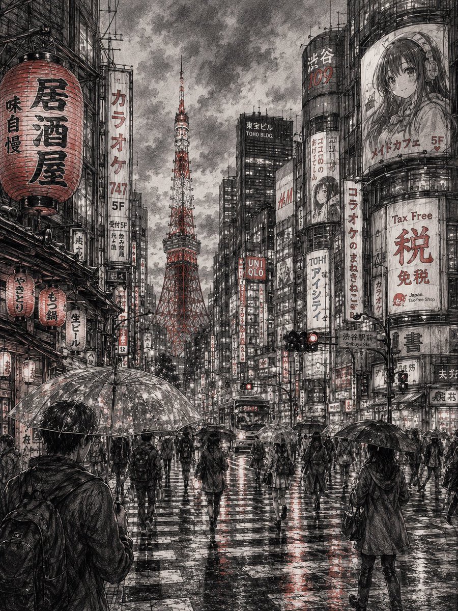 Detailed Cityscape Pencil Sketch AI image template preview
