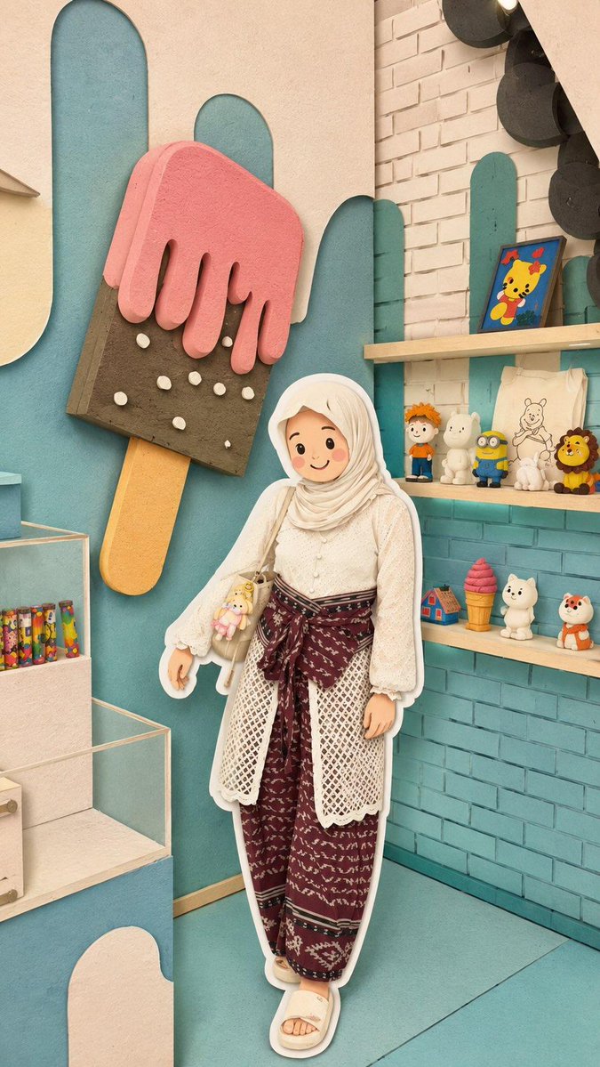 Kawaii Style Muslim Character Lifestyle Photography AI image template preview