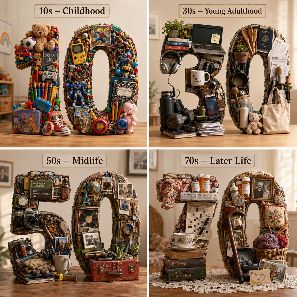 Typographic Human Life Stages Sculpture AI image template preview