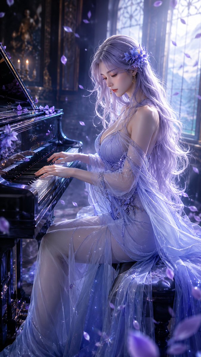 Oriental Fantasy Female Pianist 3D CG AI image template preview
