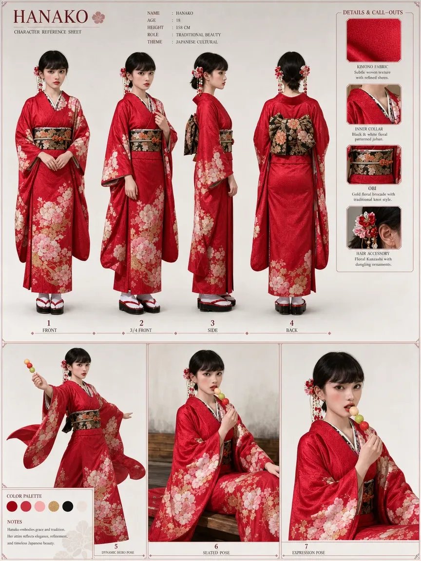 Japanese Kimono Character Sheet AI image template preview