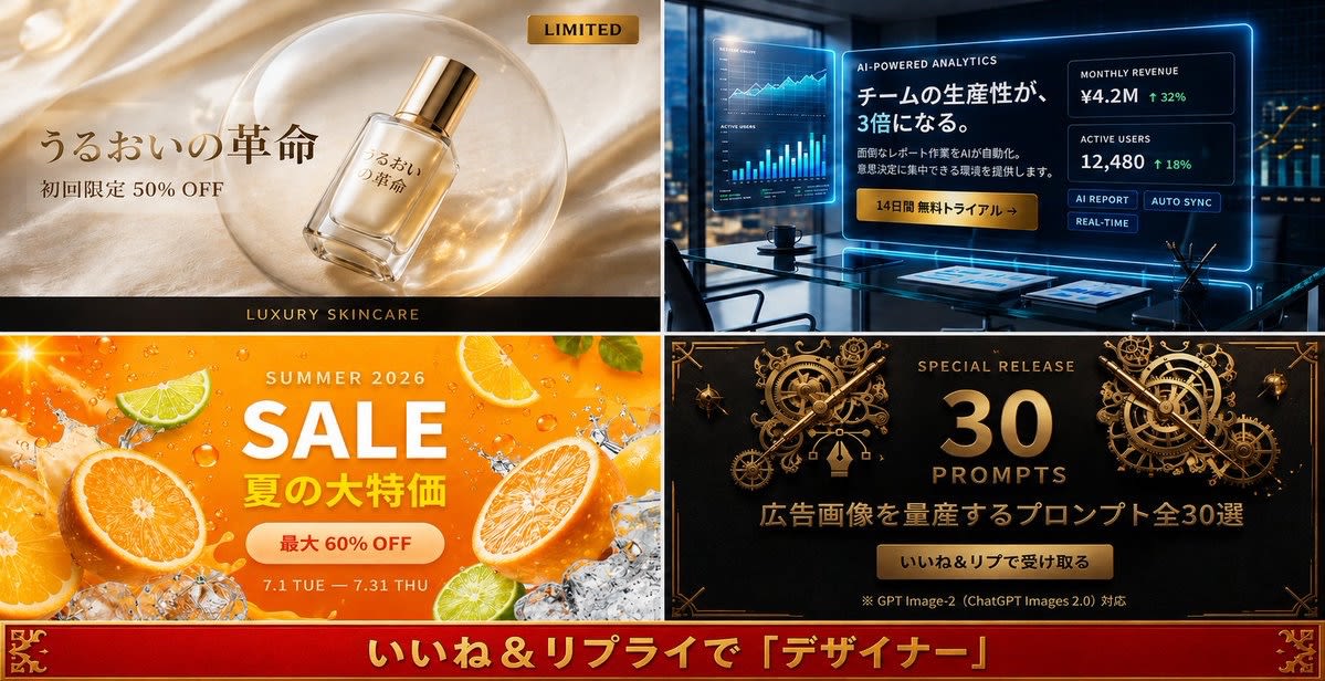 Four-Panel Japanese Ad Prompt Giveaway AI image template preview