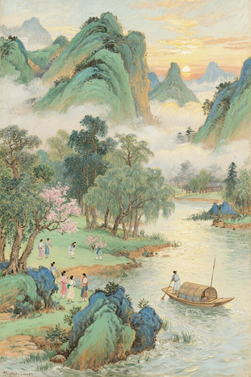 Pastel Chinese Landscape Expansion AI image template preview