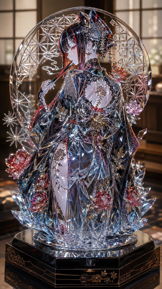 Edo Kiriko Gothic Kimono Glass Maiden AI image template preview