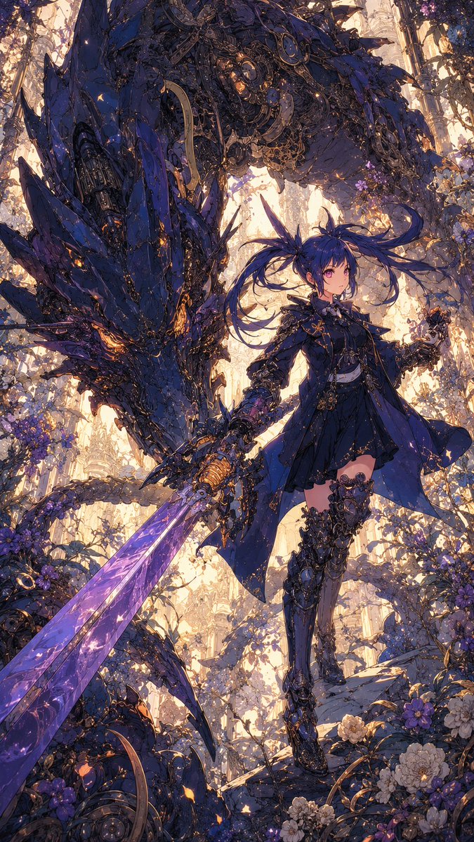 Indigo Dragon Swordswoman AI image template preview