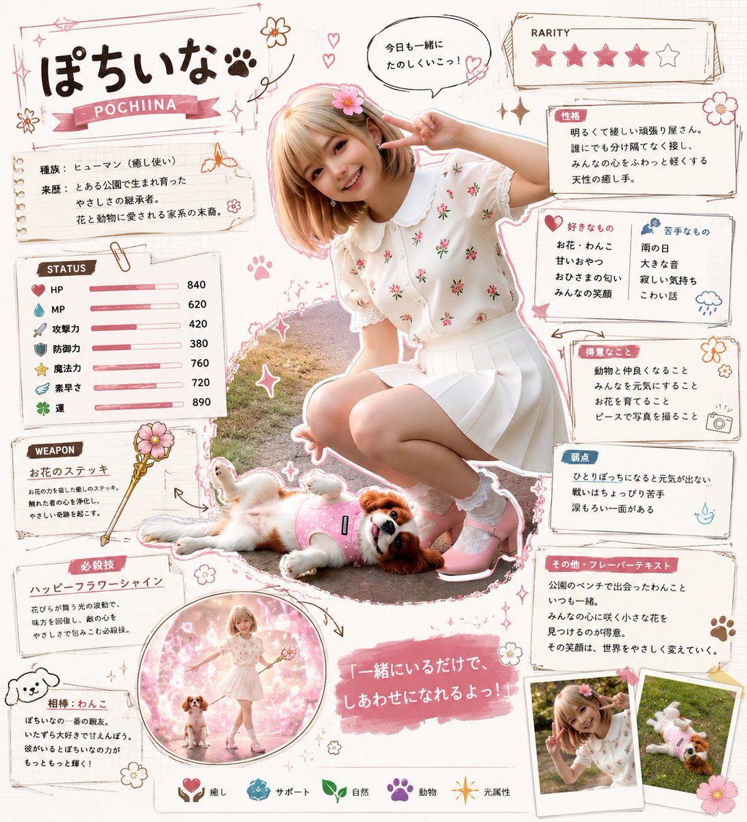 Kawaii RPG Character Profile Sheet AI image template preview