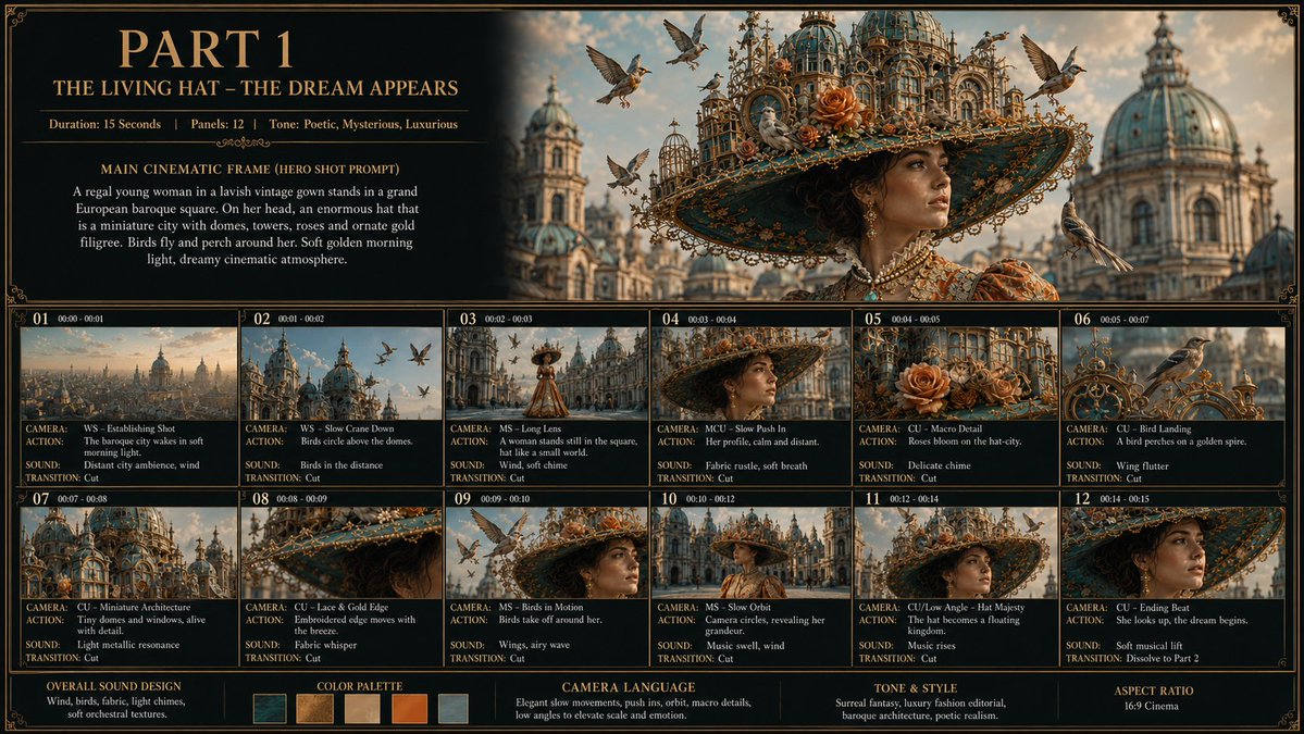 Living Hat Cinematic Storyboard AI image template preview