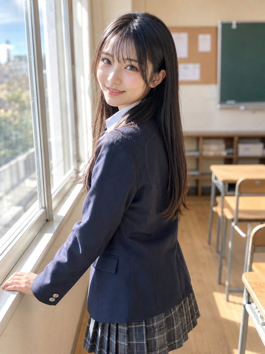 Anonymized Schoolgirl by Classroom Window AI image template preview