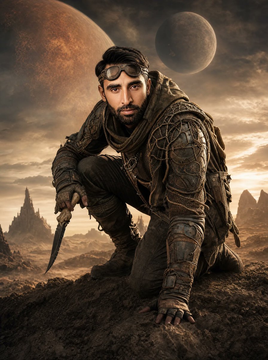 Post-Apocalyptic Alien Wasteland Warrior AI image template preview