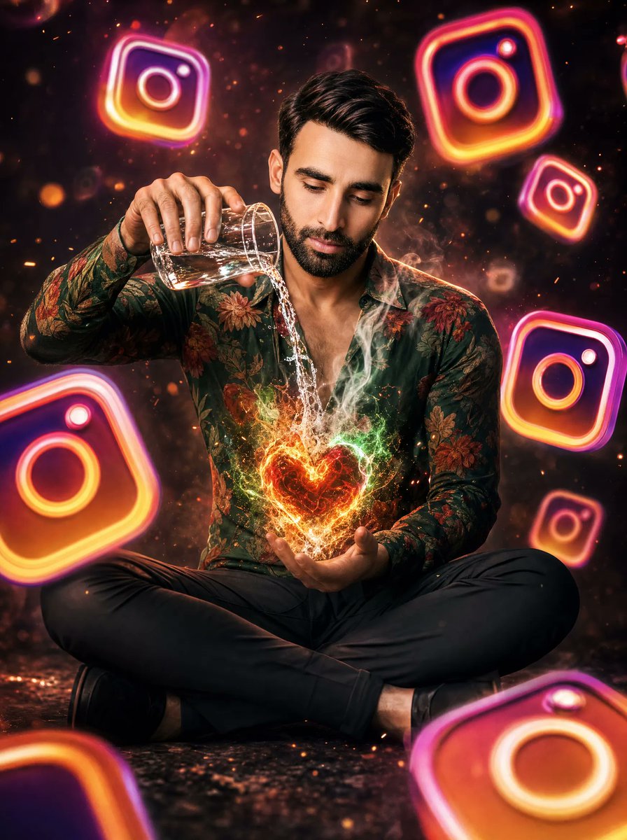 Neon Instagram Magic Heart Portrait AI image template preview