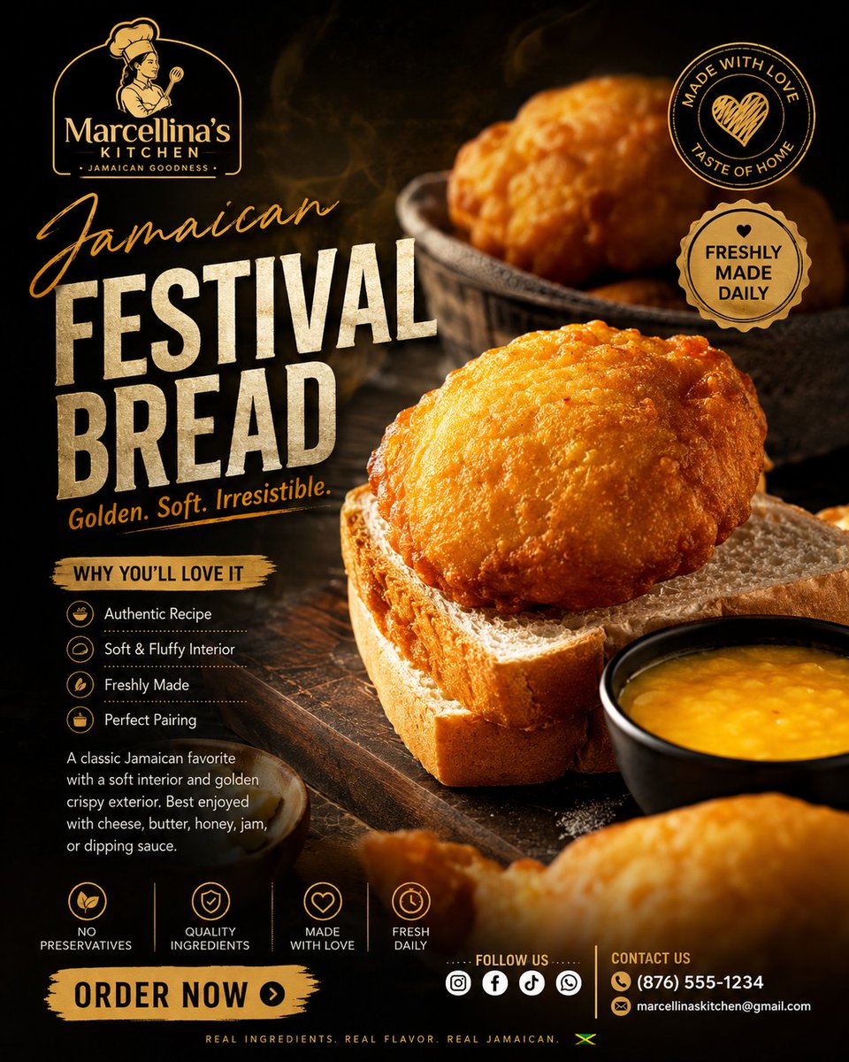 Luxury Jamaican Festival Bread Poster AI image template preview