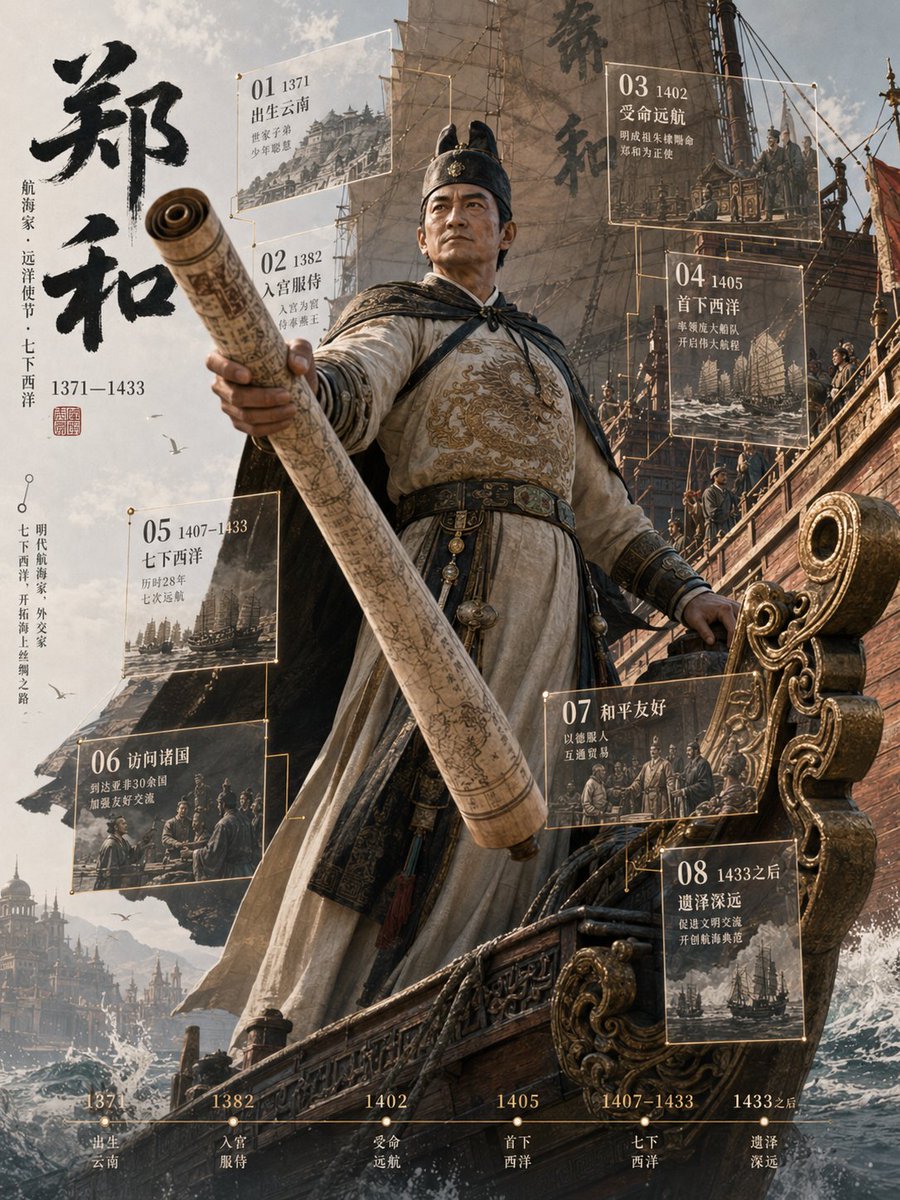Zheng He 3D Historical Archive Poster AI image template preview