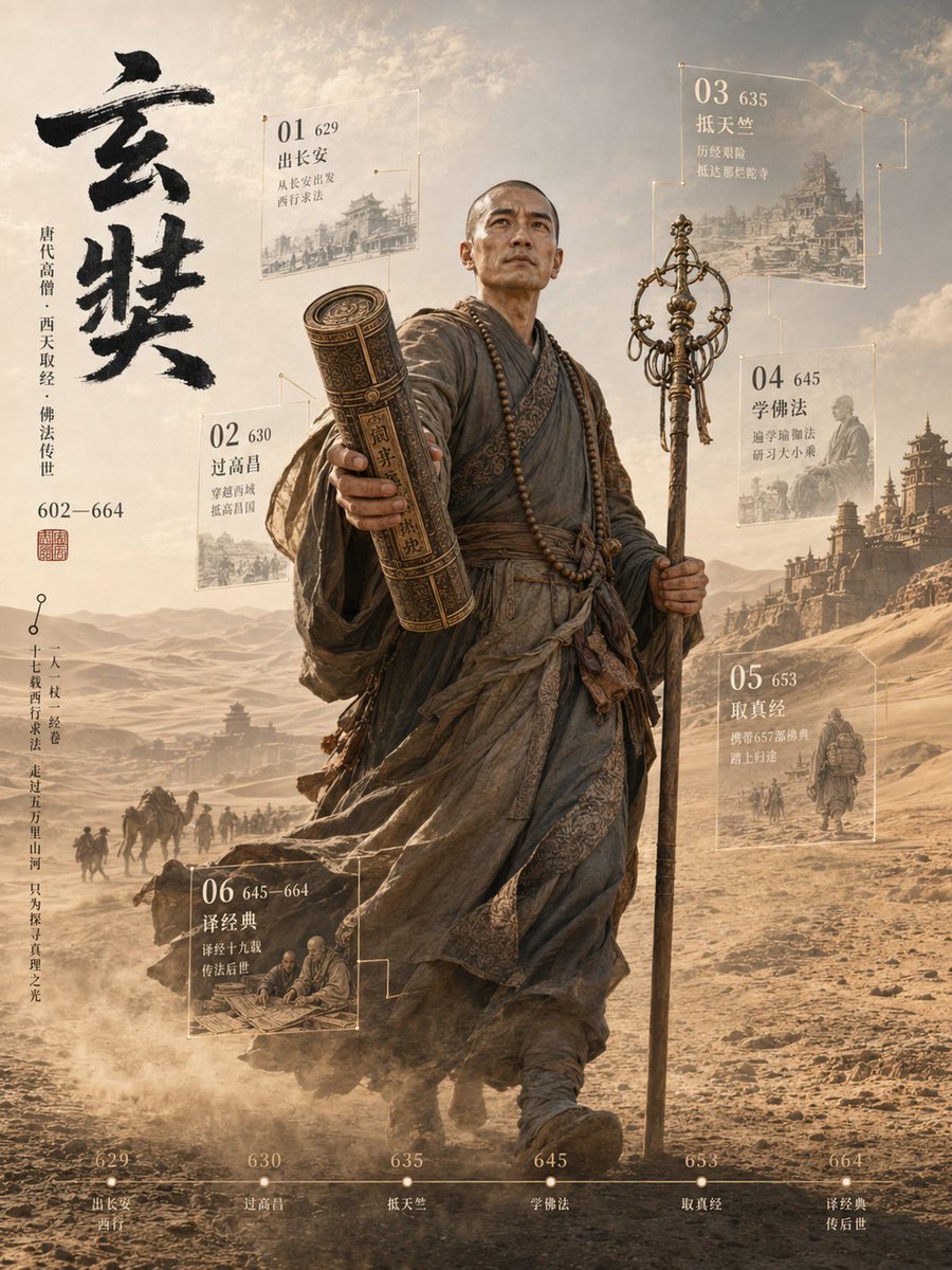 3D Xuanzang Historical Archive Poster AI image template preview