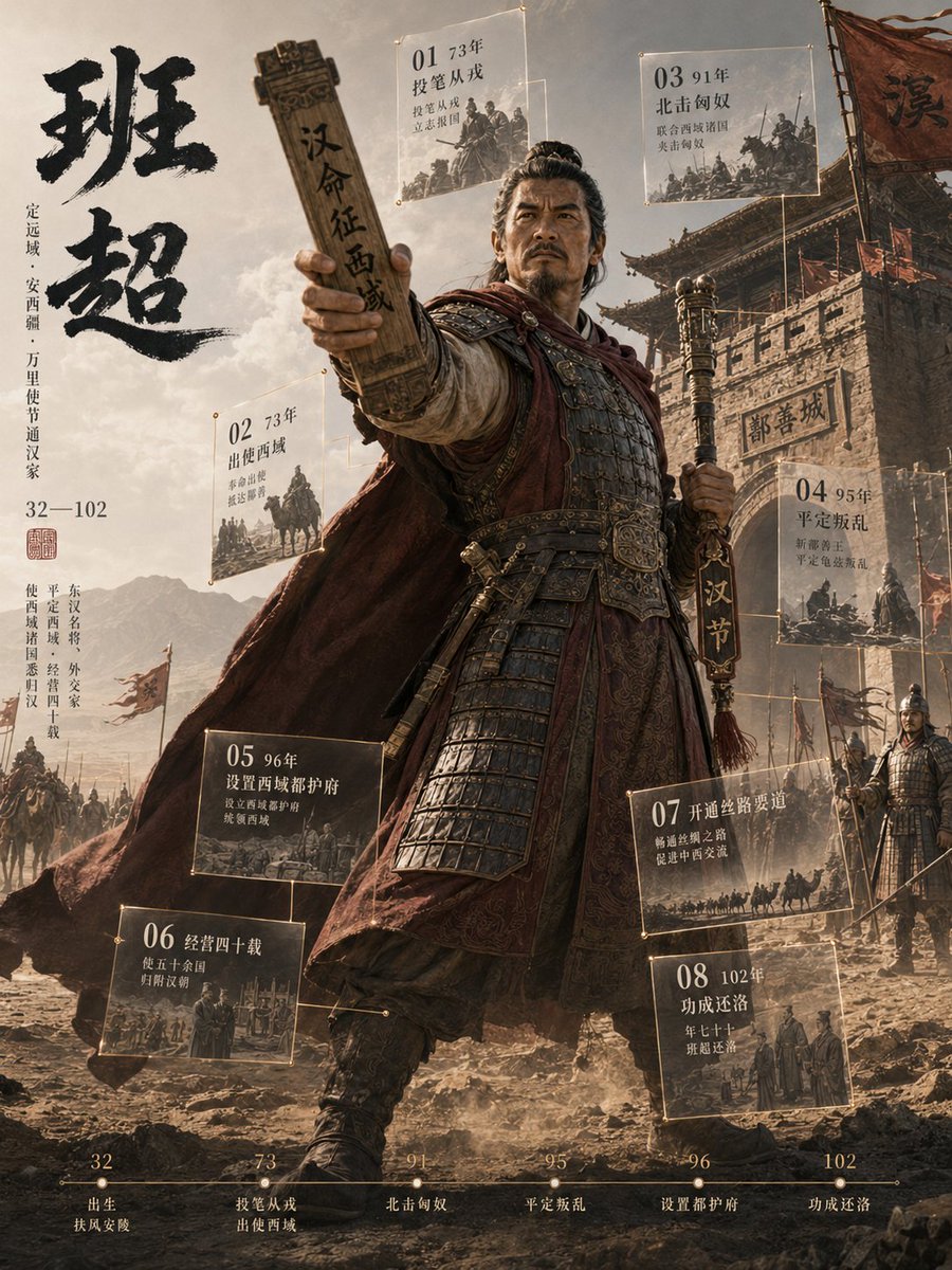 3D Chinese Historical Figure Archive Poster AI image template preview