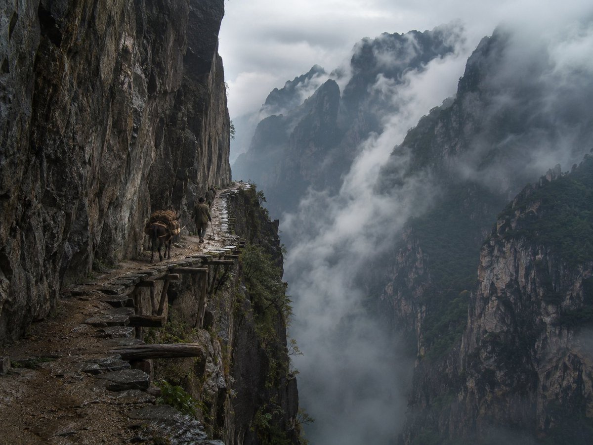 Misty Cliff Plank Road Photograph AI image template preview
