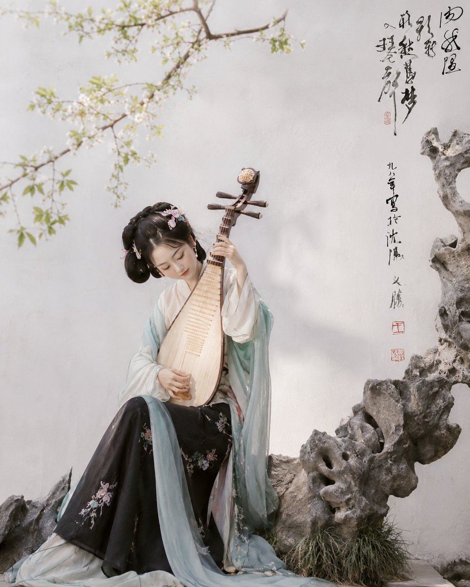 Hanfu Pipa Garden Portrait AI image template preview