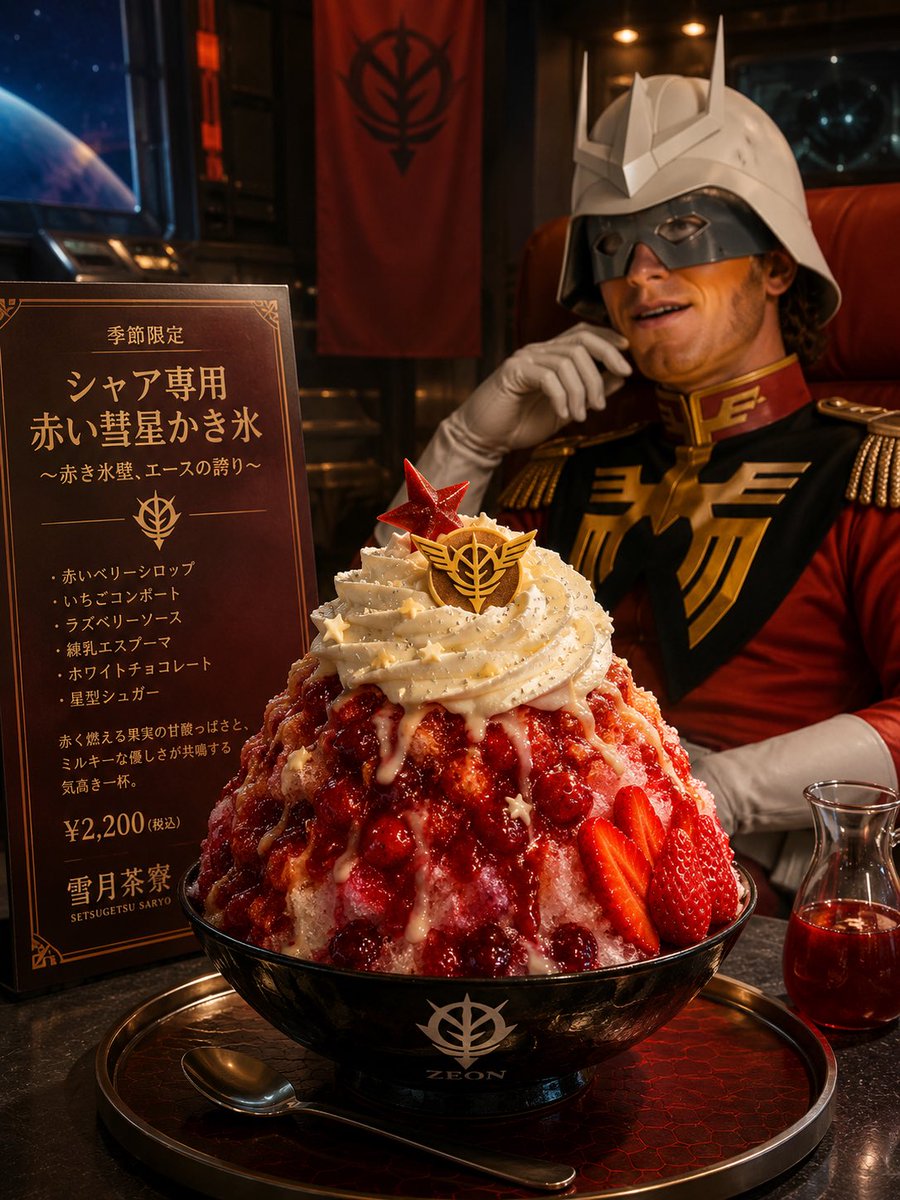 Char-Inspired Red Kakigori Café Photo AI image template preview