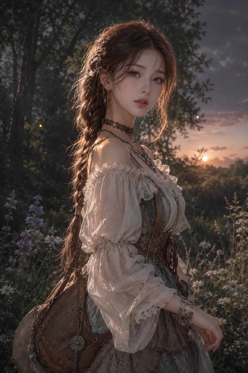 Anime Korean woman in forest AI image template preview