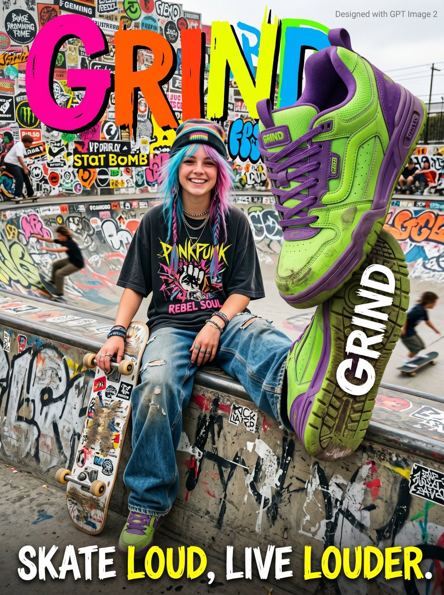 Gen Z Skateboarding Advertisement Poster AI image template preview