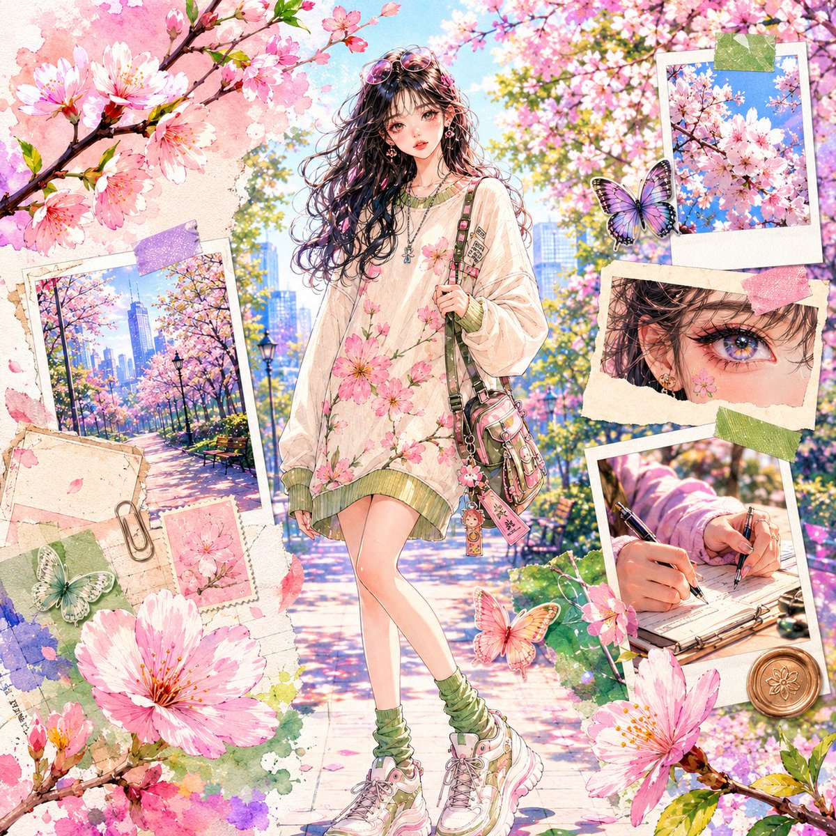 Watercolor Anime Fashion Collage AI image template preview