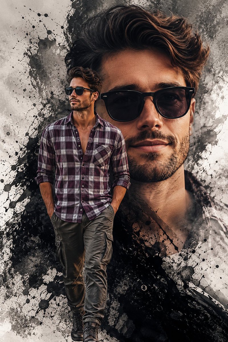 Double Exposure Edgy Movie Poster AI image template preview