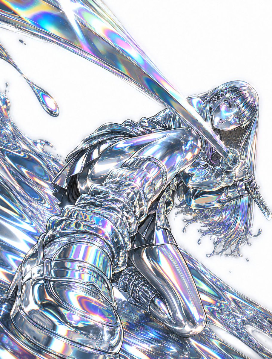 Liquid Chrome and Holographic Transformation AI image template preview