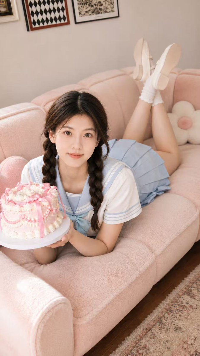 Pastel JK-Style Cake Portrait AI image template preview