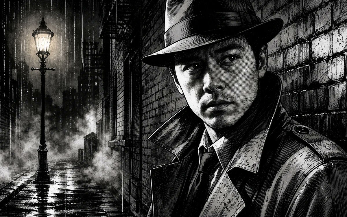 Noir Detective Comic Portrait AI image template preview
