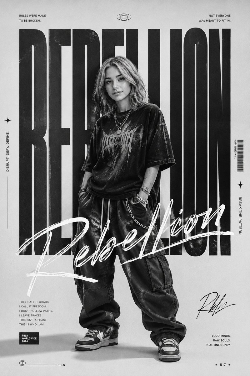 Monochrome Rebellion Streetwear Poster AI image template preview
