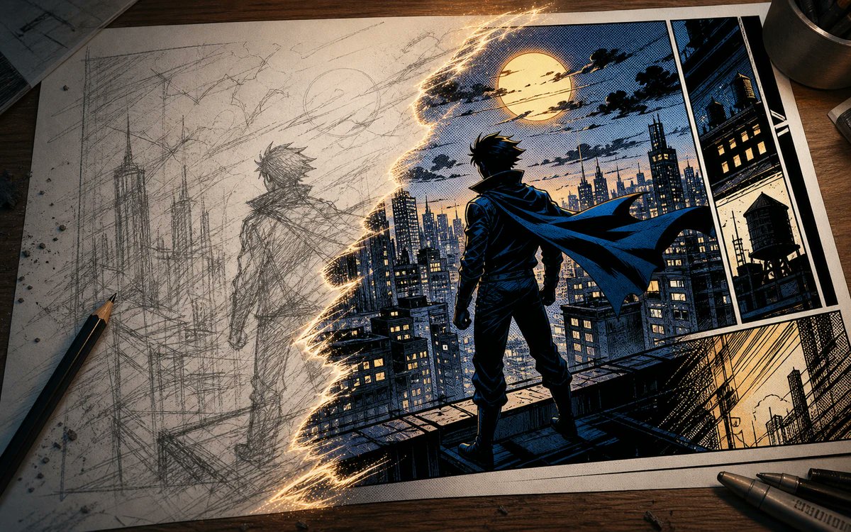 Sketch to Manga Comic Transformation AI image template preview
