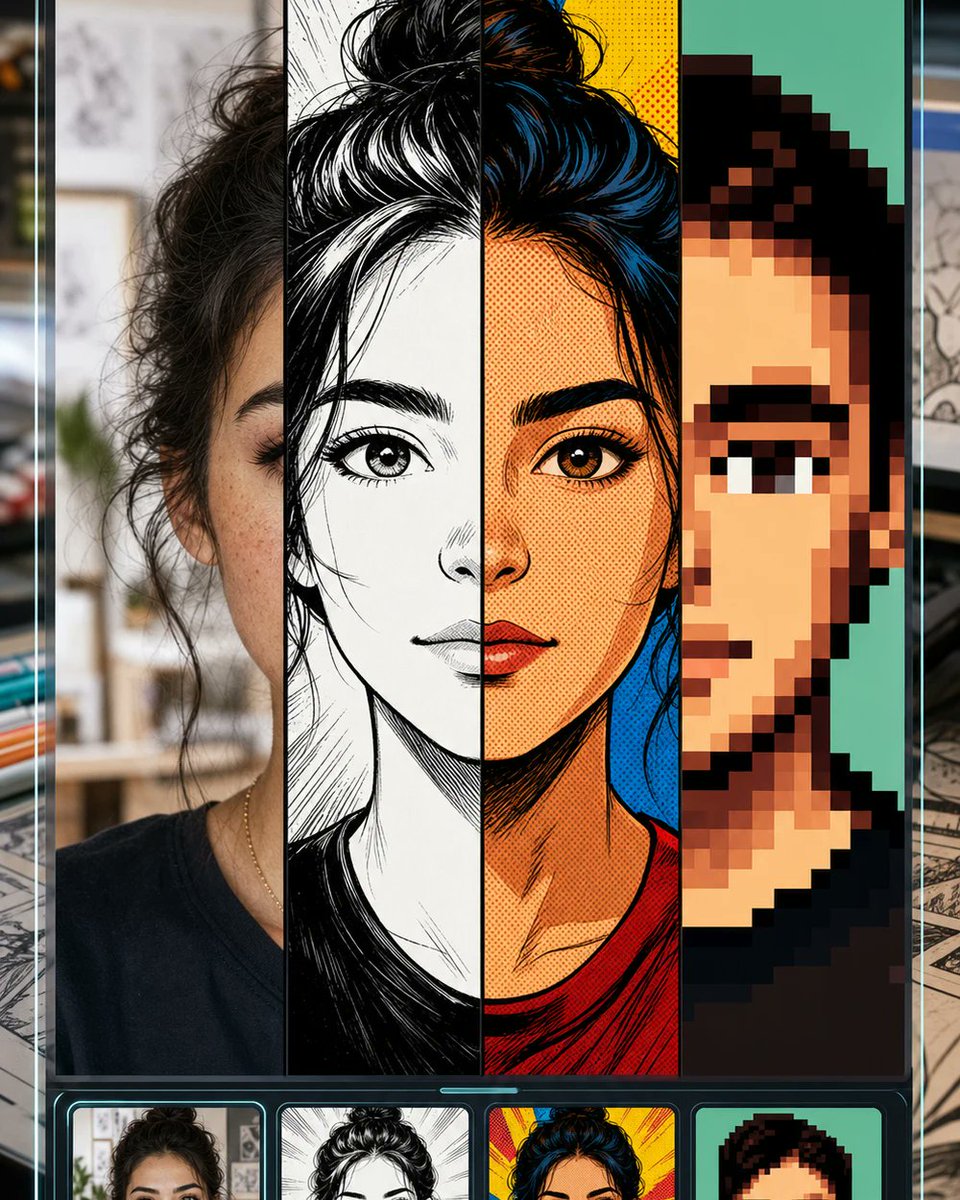 Selfie to Comic Style Split Mockup AI image template preview