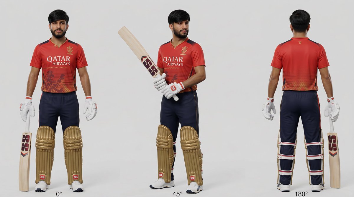Cricket Player Three-Angle Character Sheet AI image template preview